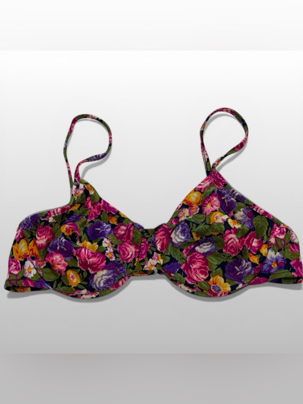 Vintage Floral Bikini Top Underwire Swim Bra Retro 90s Colorful Women’s